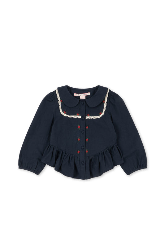 EMMY Embroidered Peplum Shirt Navy