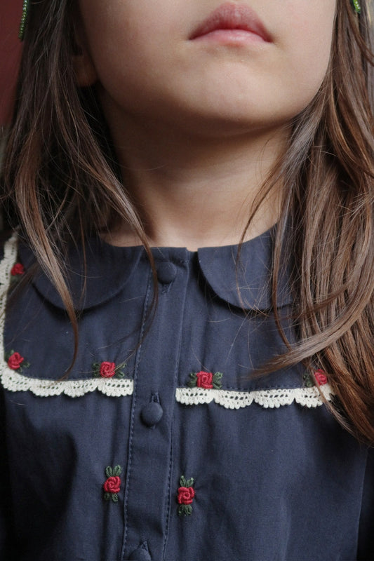 EMMY Embroidered Peplum Shirt Navy