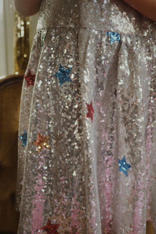 STARLA Star Dust Short Sleeves Dress Sequin Silver