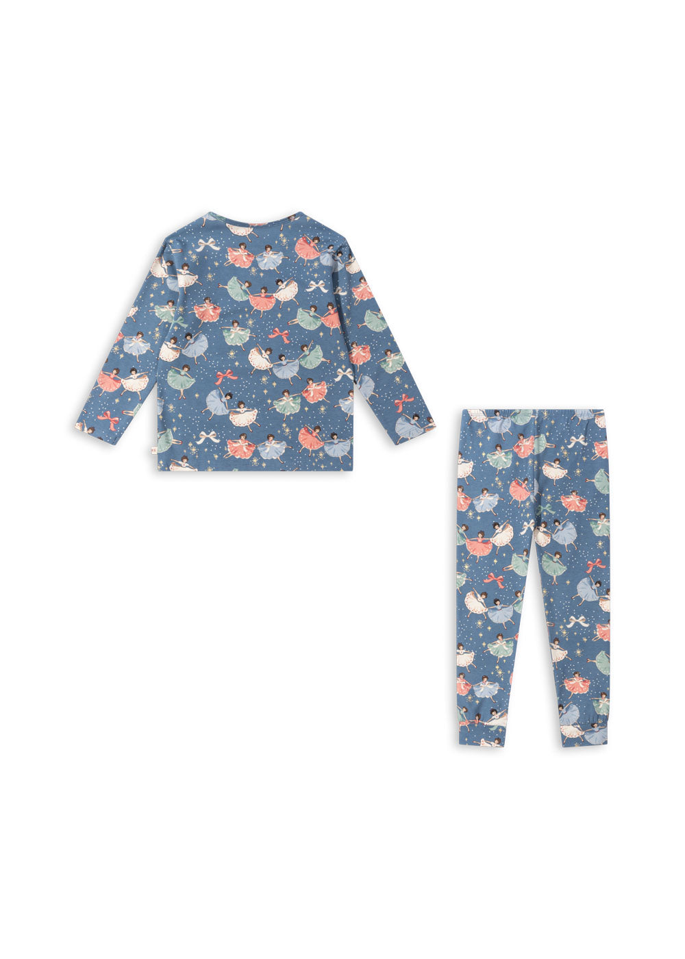 Christmas Kids Organic Cotton Basic Pyjama Blouse Set Snow Bow Ballerina Blue