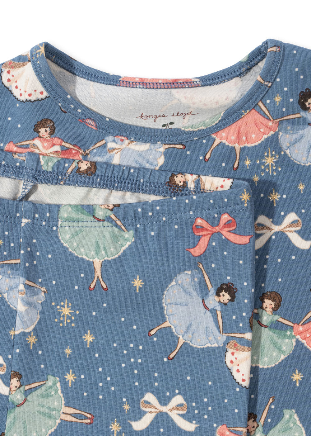Christmas Kids Organic Cotton Basic Pyjama Blouse Set Snow Bow Ballerina Blue