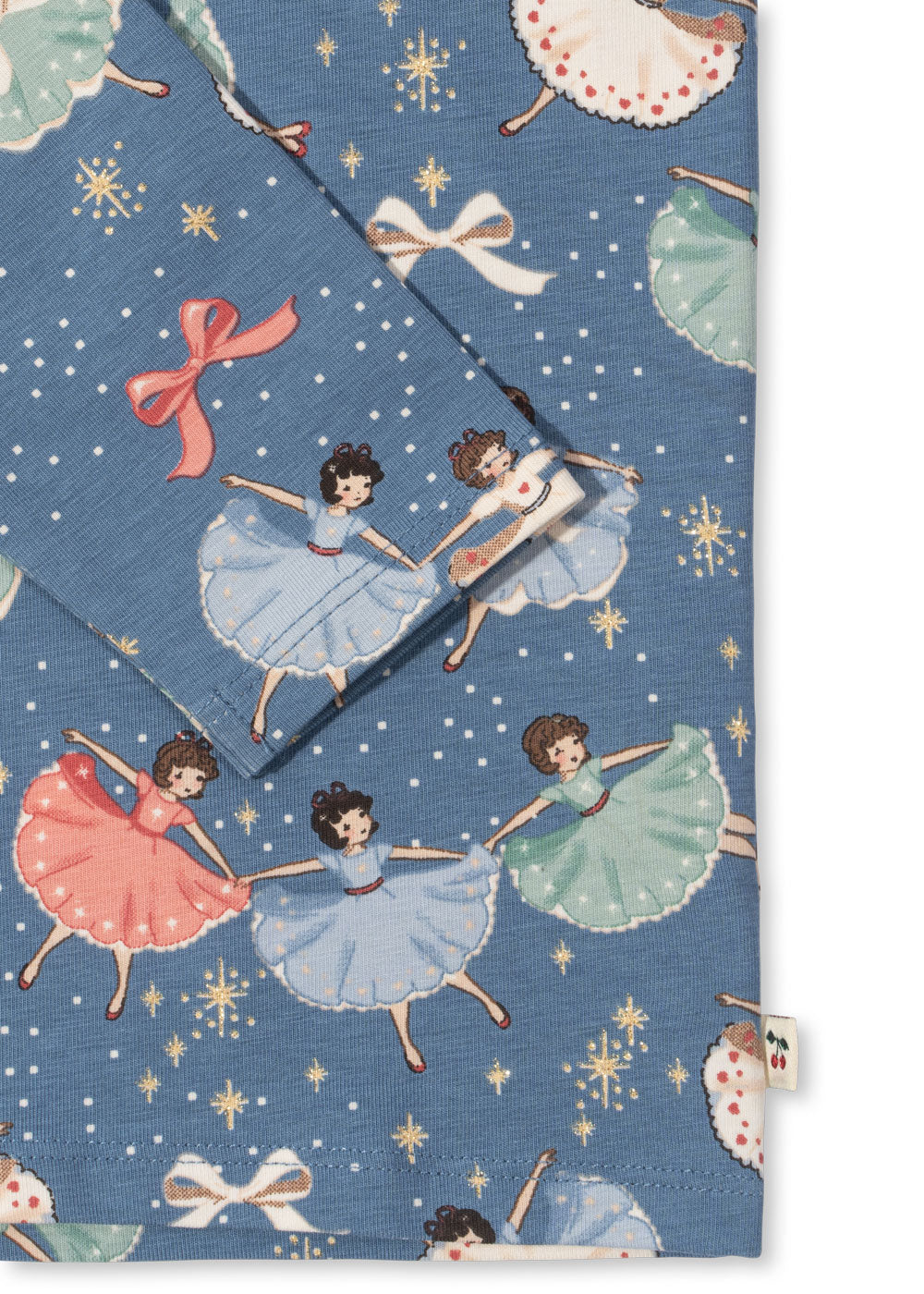 Christmas Kids Organic Cotton Basic Pyjama Blouse Set Snow Bow Ballerina Blue