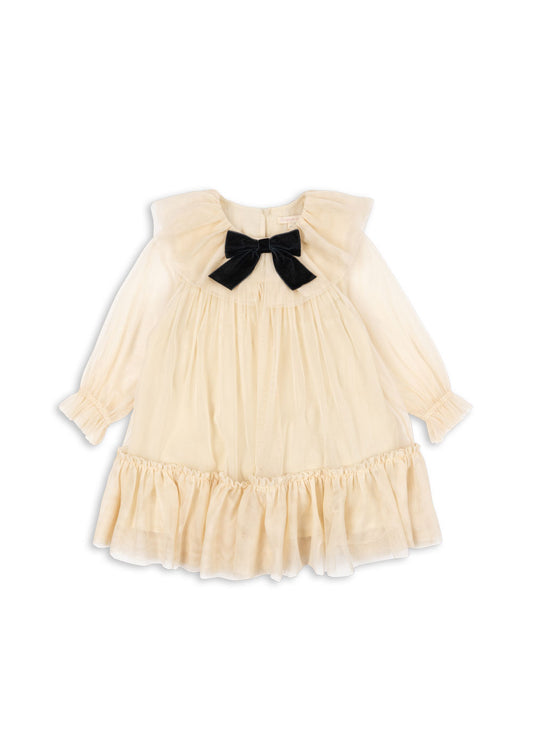 Velvet Bow Tulle DRESS Parchment
