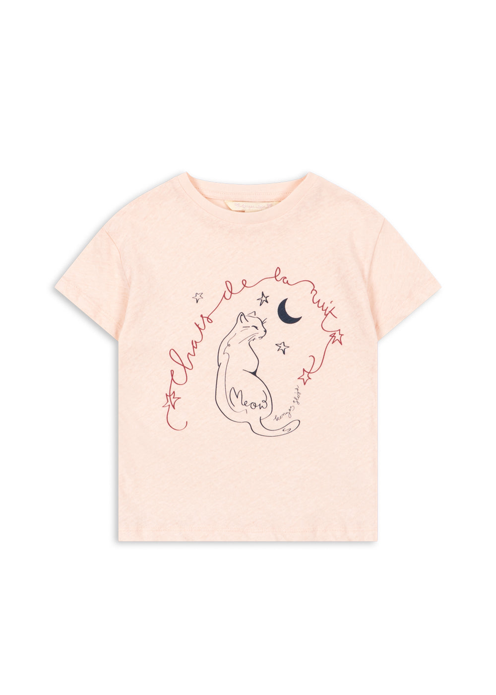 Kids Organic Cotton Short Sleeves Cat & Moon T-Shirt Pink