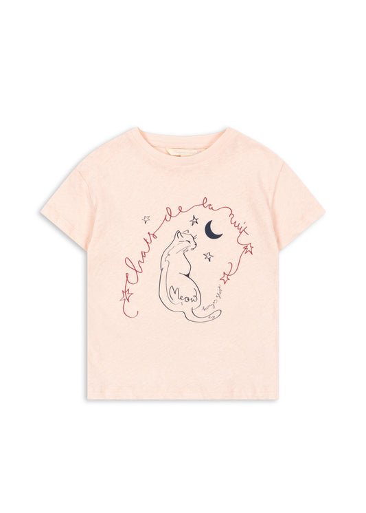 Kids Organic Cotton Short Sleeves Cat & Moon T-Shirt Pink