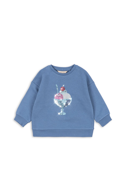 LOUMILLA Sequin Ice Cream Sweatshirt Organic Cotton Embroidery Blue
