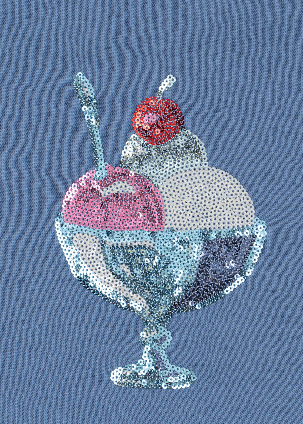 LOUMILLA Sequin Ice Cream Sweatshirt Organic Cotton Embroidery Blue