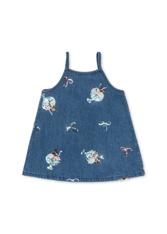 MAGOT Sequin Organic Cotton Strap Denim Dress Gelato