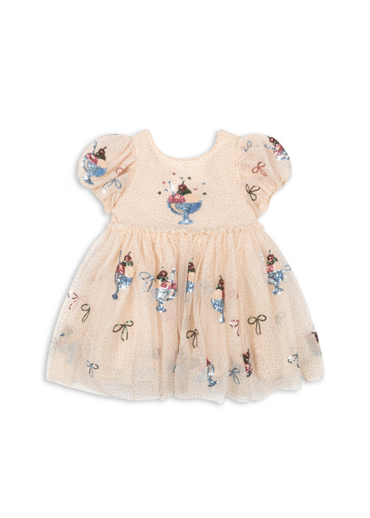 YVONNE Short Sleeves Puff Tulle Party Dress Sequin Ice Cream