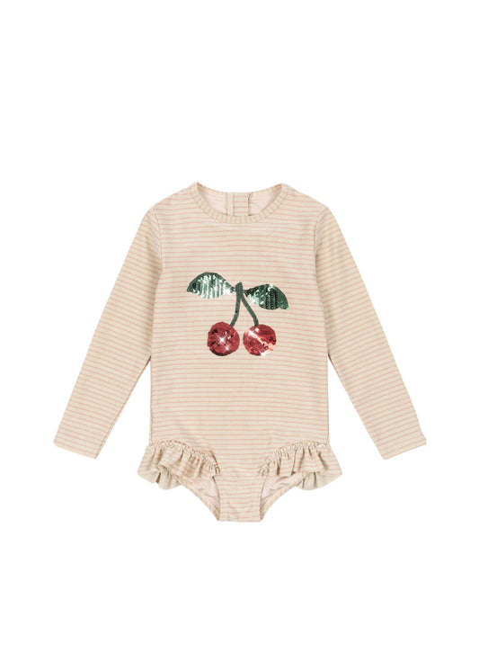 JADE Sequin Long Sleeves Swimsuit Cherry Rose Stripe