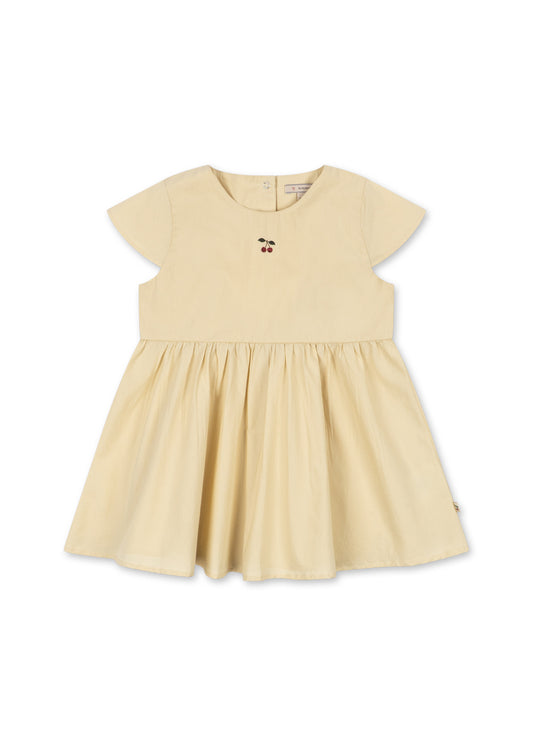 HEARLY Short Sleeves Organic Cotton Girls Summer Dress Cherry Embroidered Sea Mist