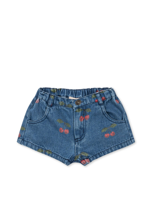 Konges Slojd MAGOT Girls Vintage Organic Cotton Denim Shorts Cherry Print