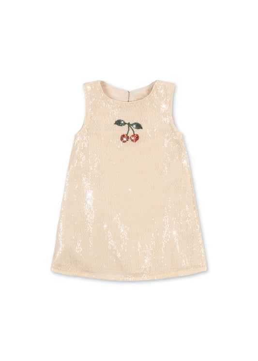 Konges Sløjd ARIES Girls Sequin Cherry Party Dress Sleeveless Champagne Sparkle