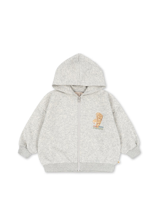 Lou Sweat Zip Organic Cotton Hood Ciao Miao Tiger Grey Melange