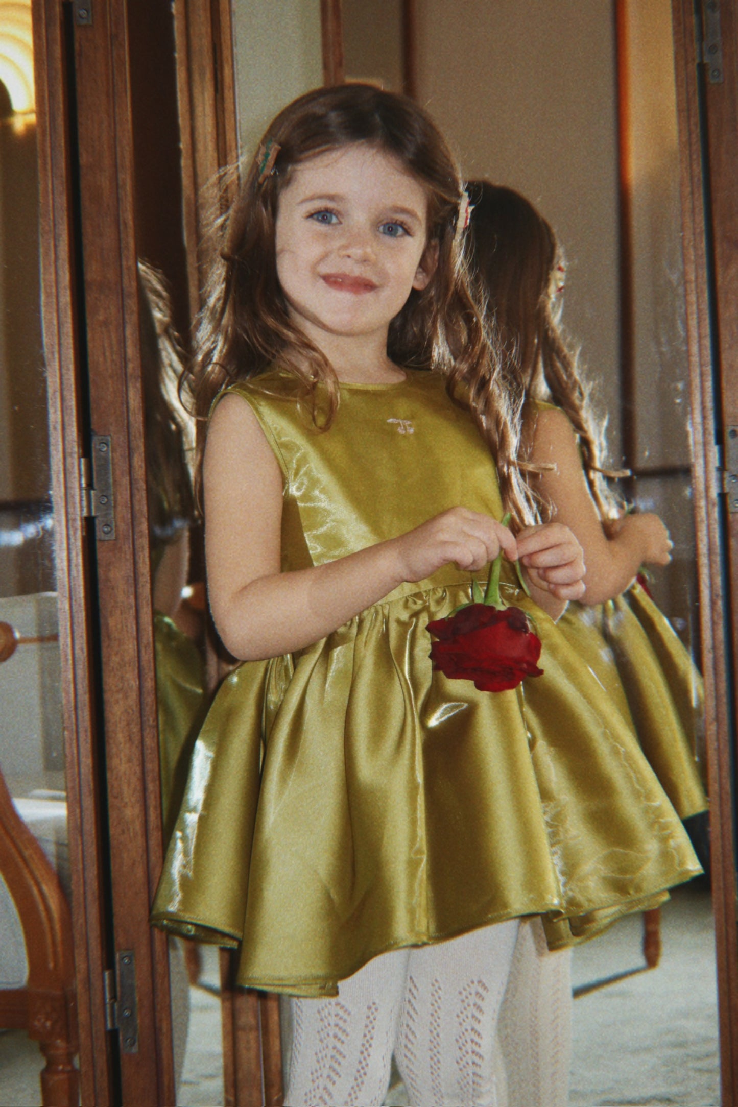 Konges Sløjd Bellis Sleeveless Olive Green Girls Party Dress Fir Green