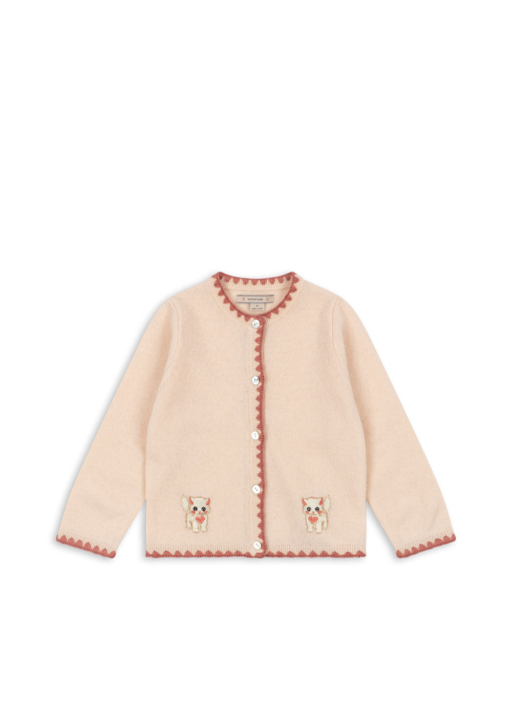 Konges Sløjd Collette Cream Cat Embroidered Kids Wool Cardigan