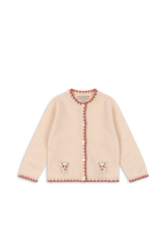 Konges Sløjd Collette Cream Cat Embroidered Kids Wool Cardigan