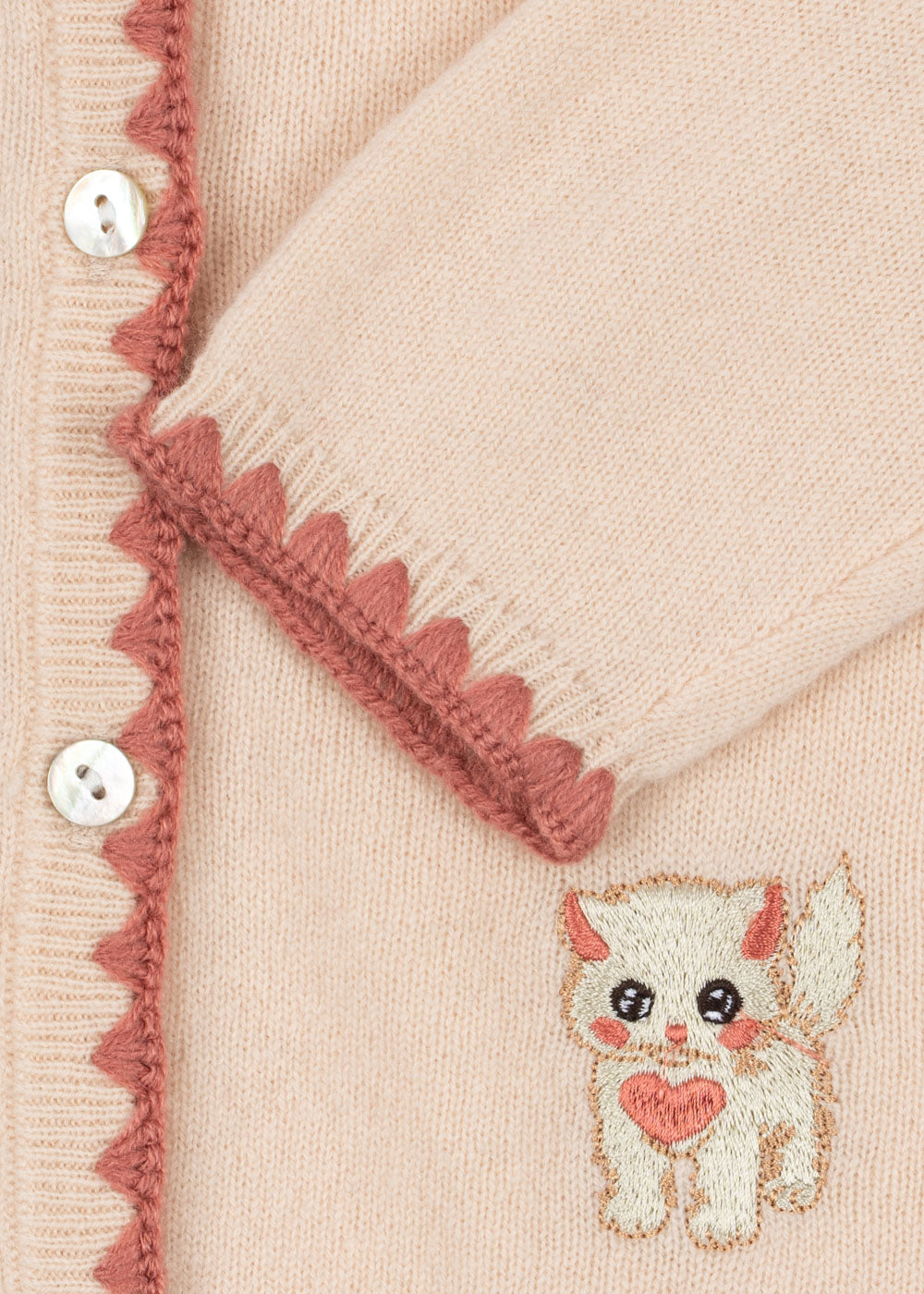 Konges Sløjd Collette Cream Cat Embroidered Kids Wool Cardigan