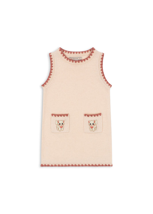 Konges Sløjd Collette Cream Cat Embroidered Kids Wool Dress