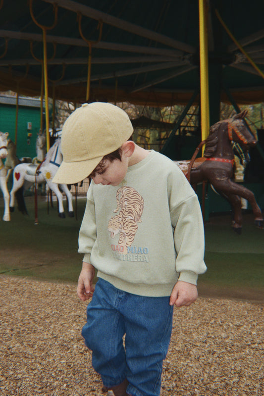 Konges Sløjd LOU Tiger Printed Kids Organic Cotton Sweatshirt Sage