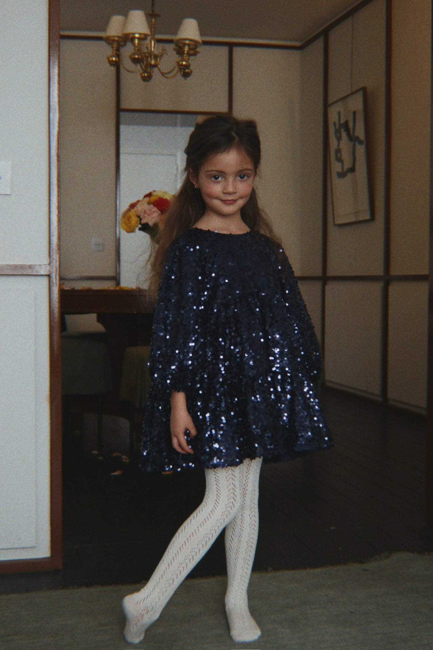 Konges Sløjd Lila Long Sleeves Sequins Bow Dress Navy