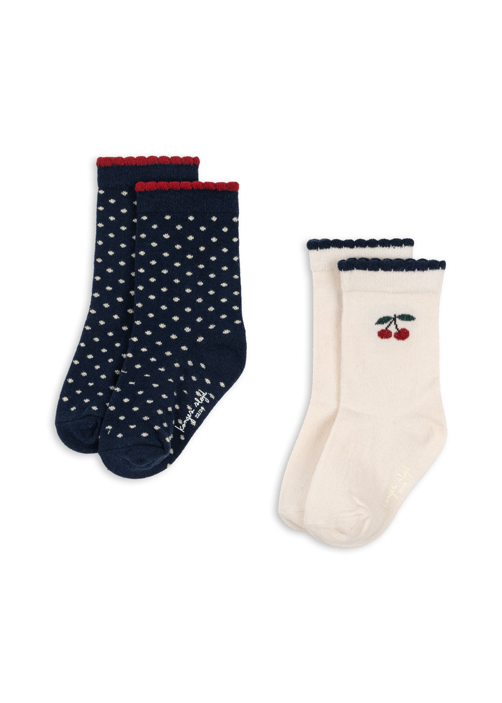 Konges Sløjd 2 Pack Cherry Dot Kids Socks Navy & Cream