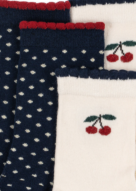 Konges Sløjd 2 Pack Cherry Dot Kids Socks Navy & Cream