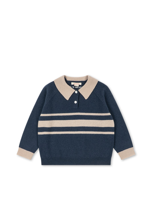 Konges Sløjd Basi Polo Knit Sweater Navy Blue Cream Striped