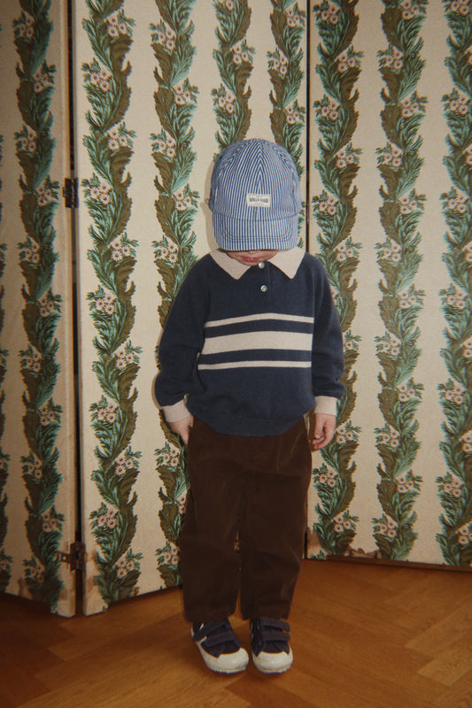 Konges Sløjd Basi Polo Knit Sweater Navy Blue Cream Striped