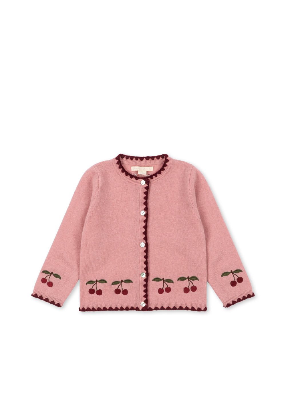Konges Sløjd Girls' Collette Wool Cardigan Pink Cherry Embroidered Knit Pale Blush