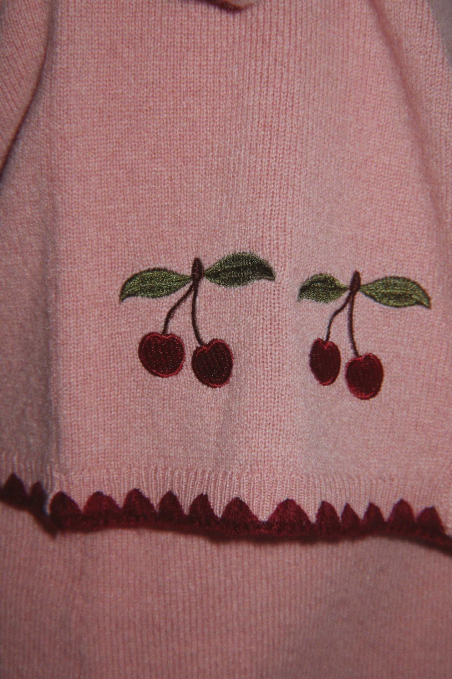 Konges Sløjd Girls' Collette Wool Cardigan Pink Cherry Embroidered Knit Pale Blush