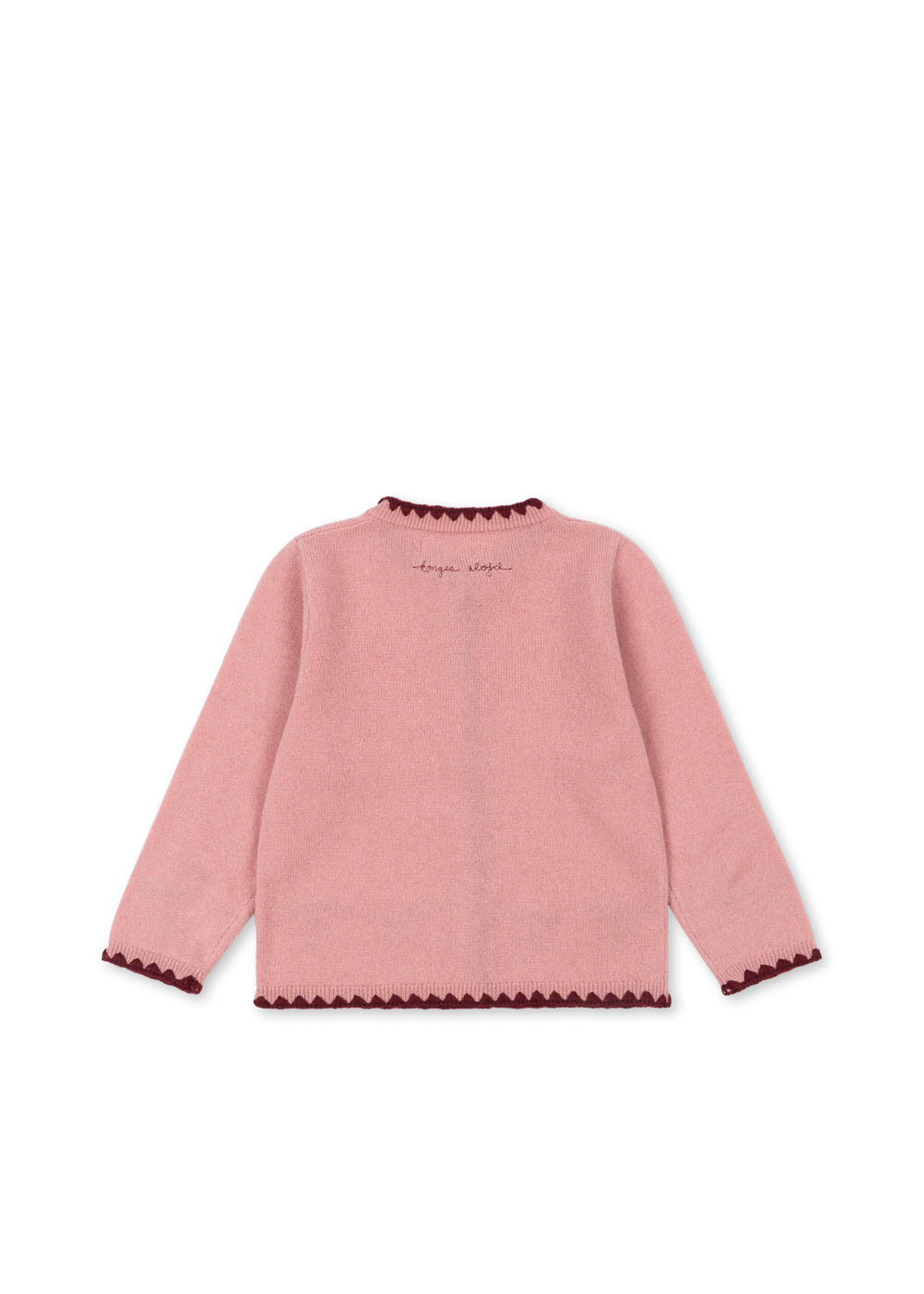Konges Sløjd Girls' Collette Wool Cardigan Pink Cherry Embroidered Knit Pale Blush