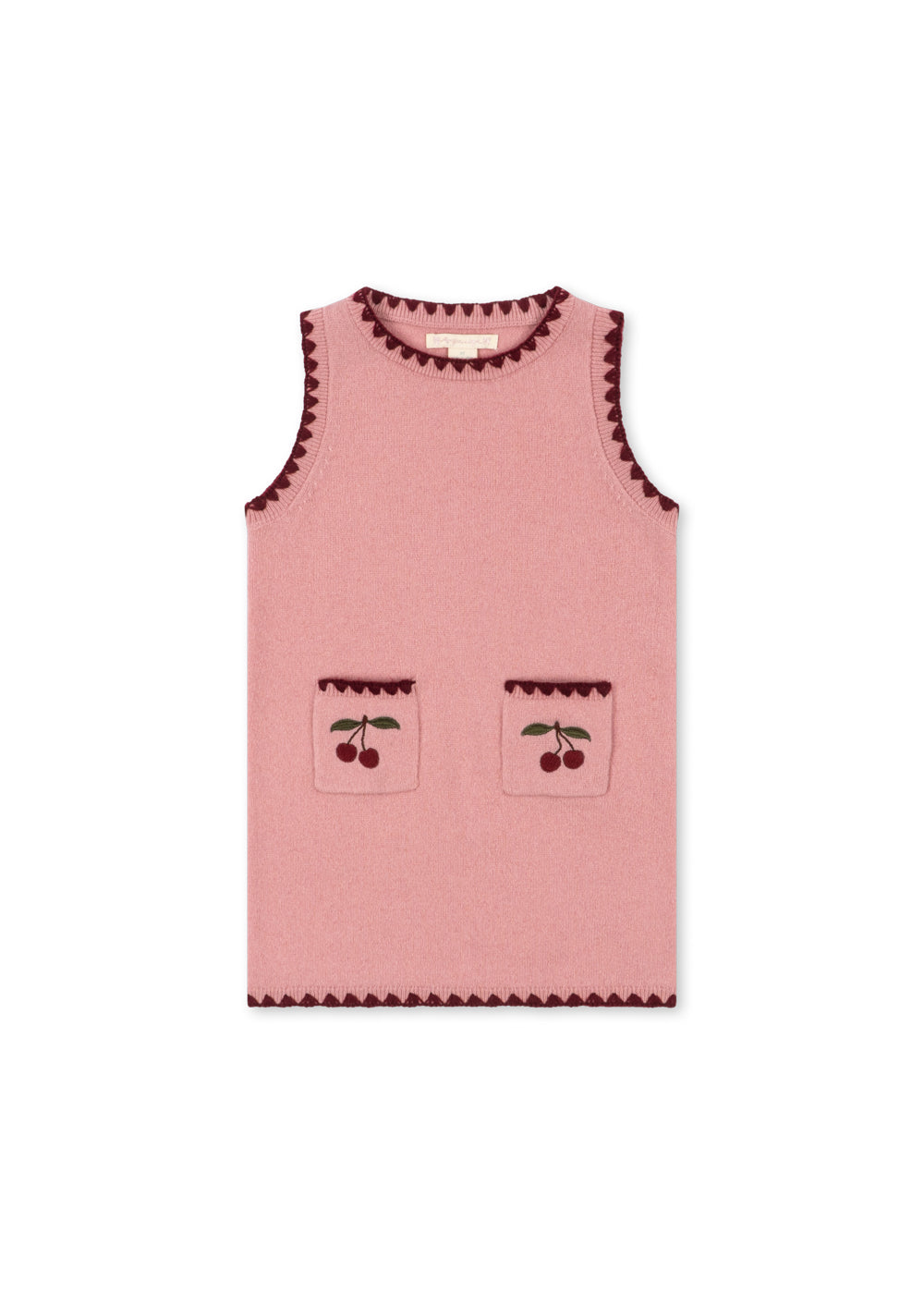 Konges Sløjd Girls'  Collette Dress Cherry Embroidered Knit Pale Blush