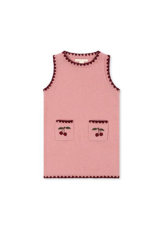 Konges Sløjd Girls'  Collette Dress Cherry Embroidered Knit Pale Blush