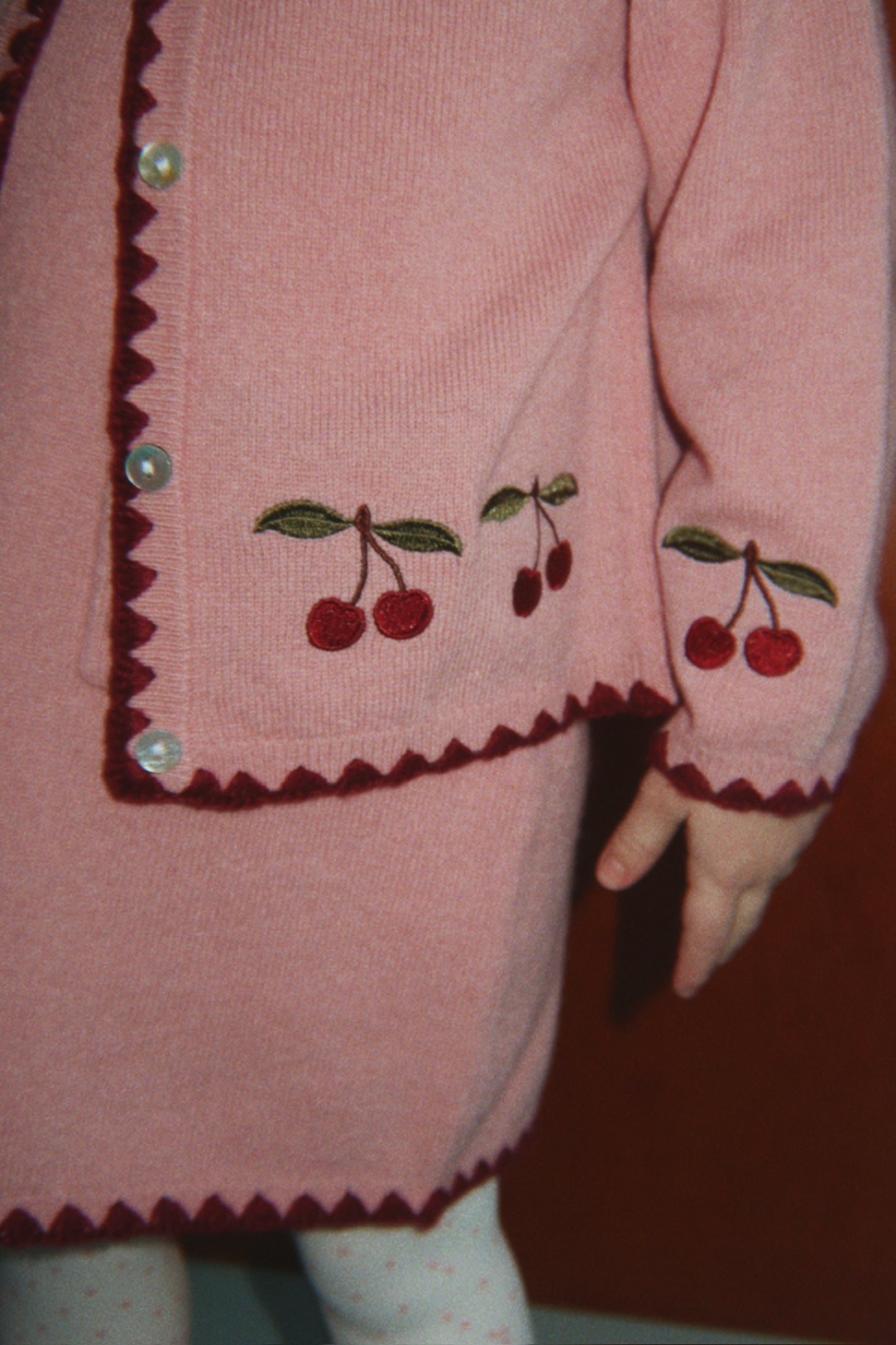 Konges Sløjd Girls'  Collette Dress Cherry Embroidered Knit Pale Blush