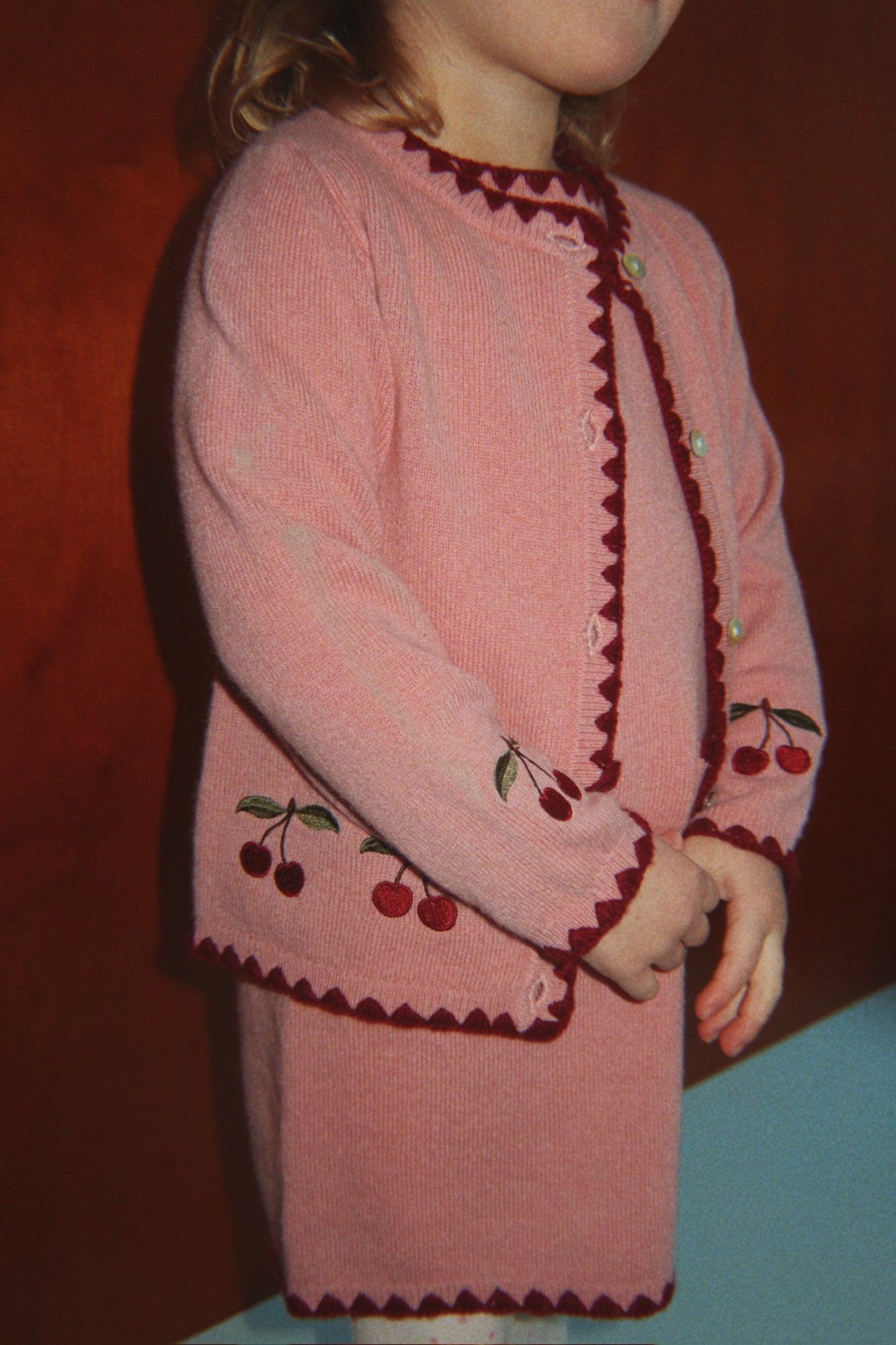 Konges Sløjd Girls'  Collette Dress Cherry Embroidered Knit Pale Blush
