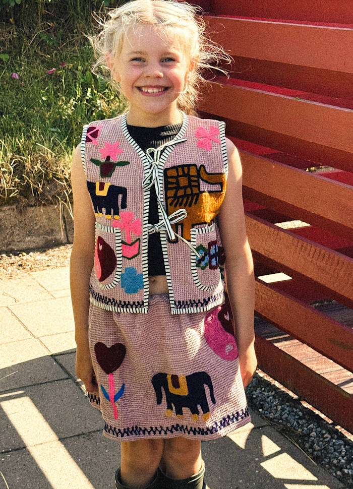 Sissel Edelbo Clio Pink Embroidered Waffle Cotton Top & Tie-Front Jacket Hazel Waffle
