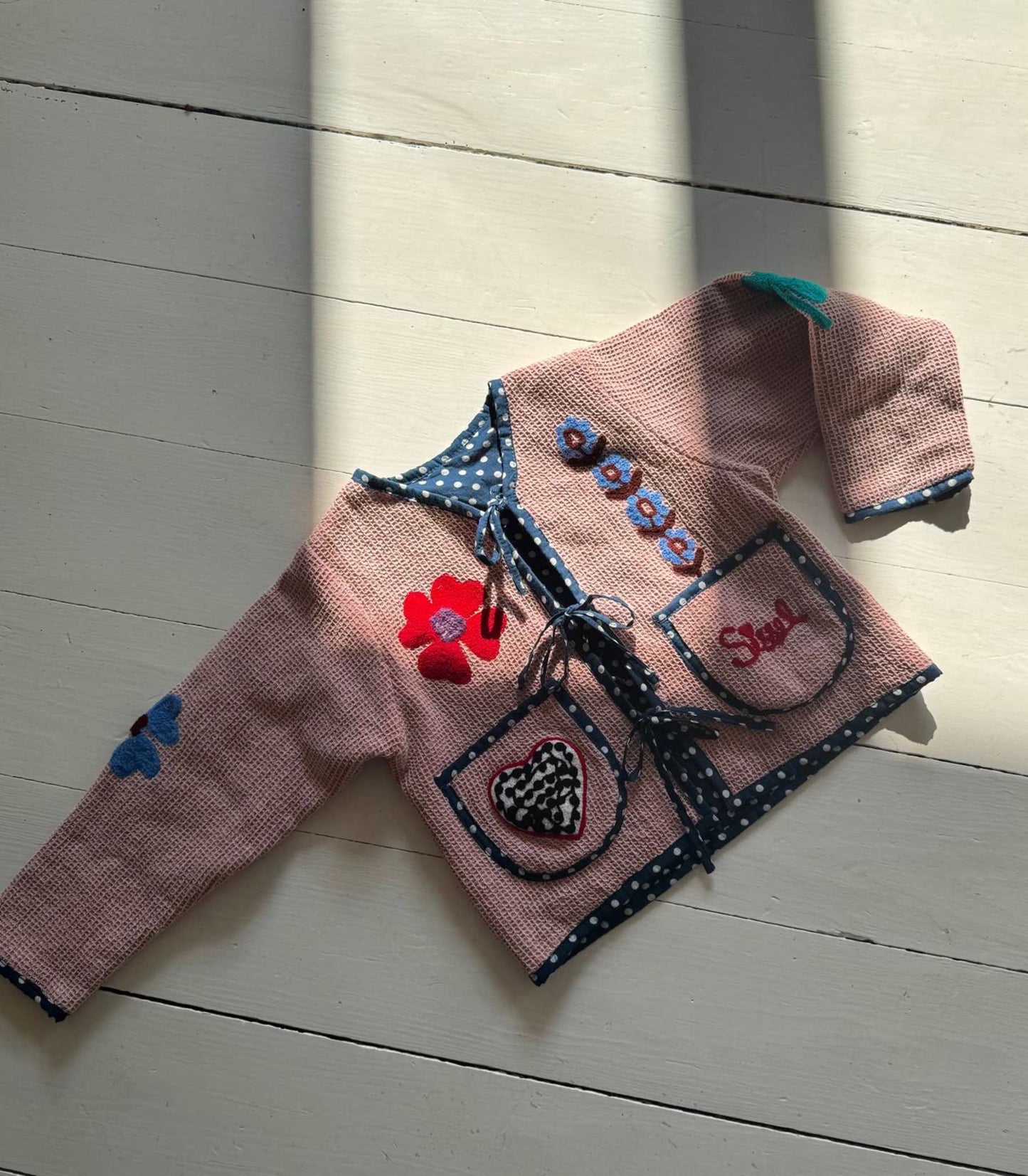 Sissel Edelbo Clio Pink Embroidered Waffle Cotton Top & Tie-Front Jacket Set Rose