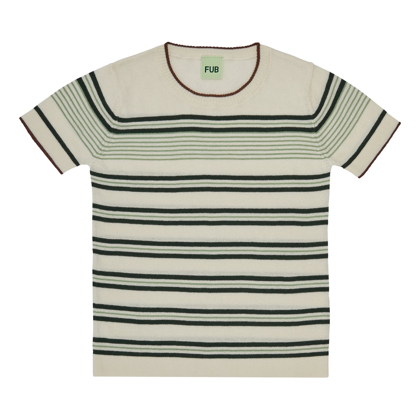 Organic Cotton Short Sleeves Striped T-Shirt Ecru Deep Green