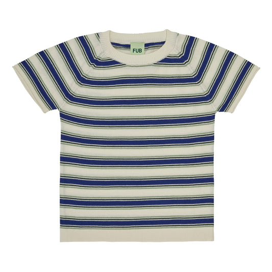 Organic Cotton Multi Stripe T-shirt Ecru Cobolt