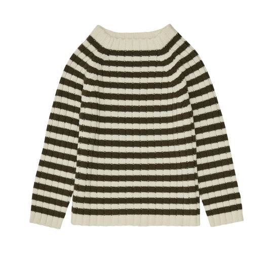 Highneck Wool Stripe Sweater Ecru