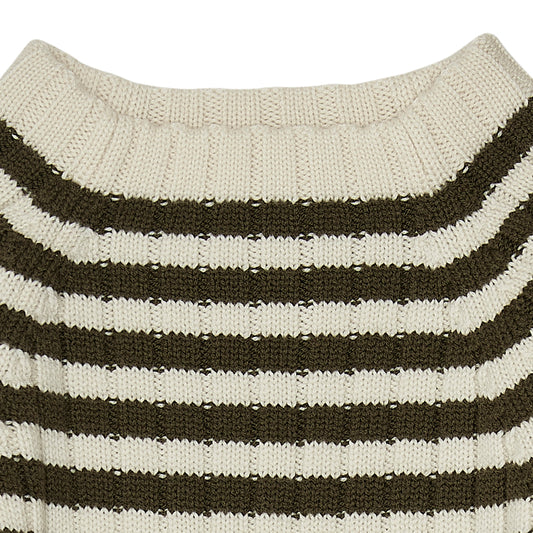Highneck Wool Stripe Sweater Ecru