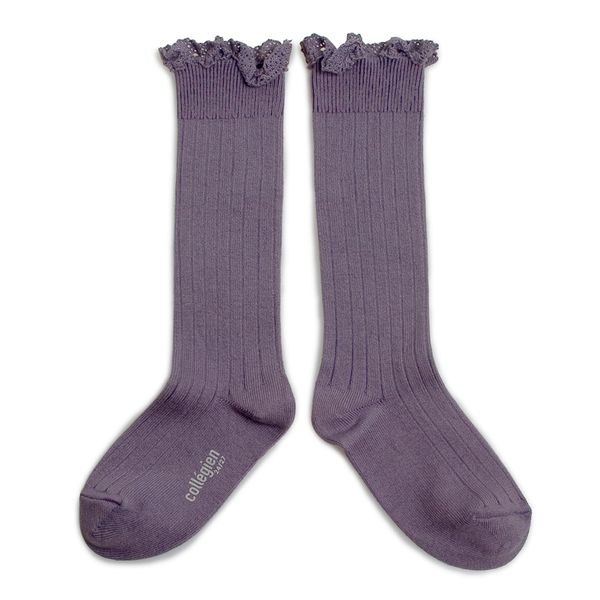 Joséphine Lace-Trim Ribbed Knee-high Socks 4 Colors