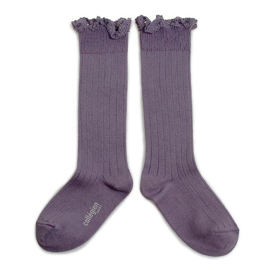 Joséphine Lace-Trim Ribbed Knee-high Socks 4 Colors