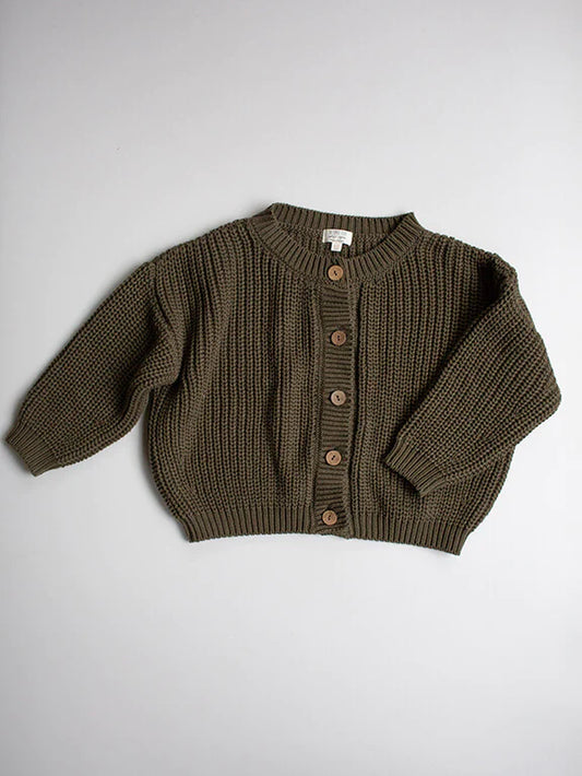 The Chunky Cardigan Organic Cotton Olive