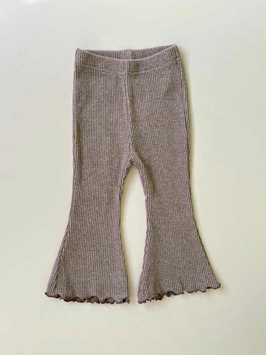 Ribbed flare Frill Trousers Beige