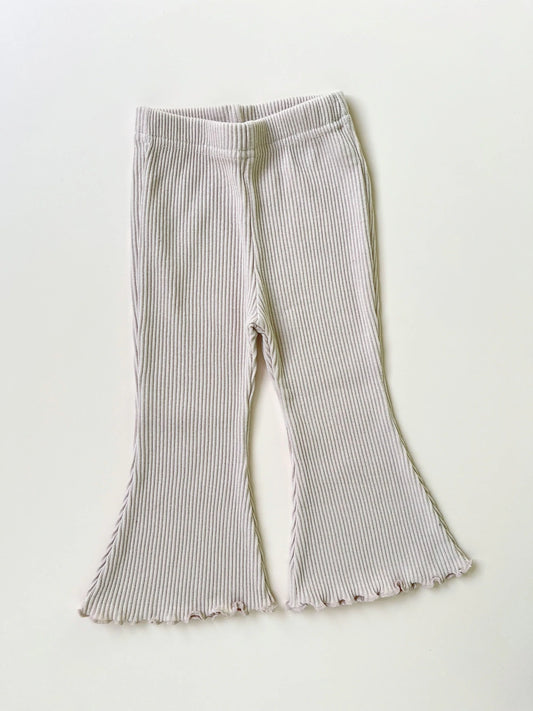 Ribbed flare Frill Trousers White