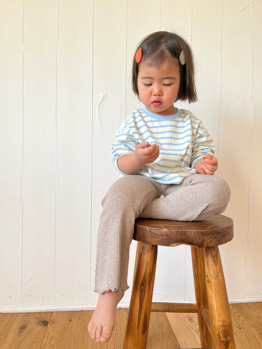 Ribbed flare Frill Trousers Beige