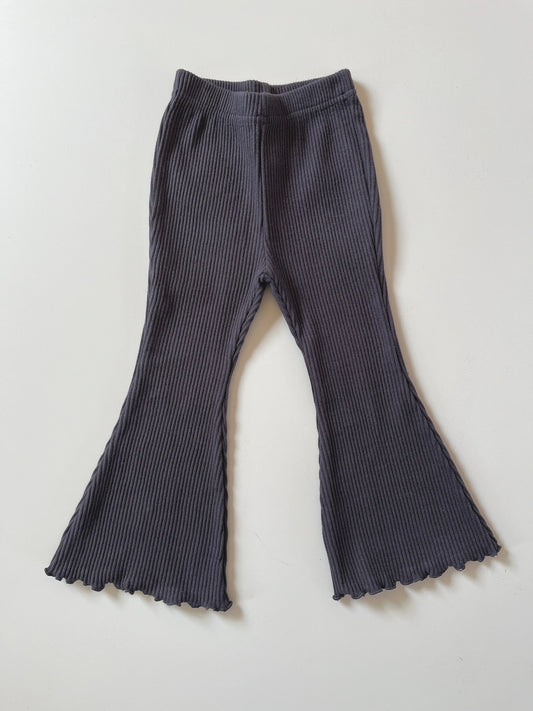 Ribbed flare Frill Trousers Charcoal