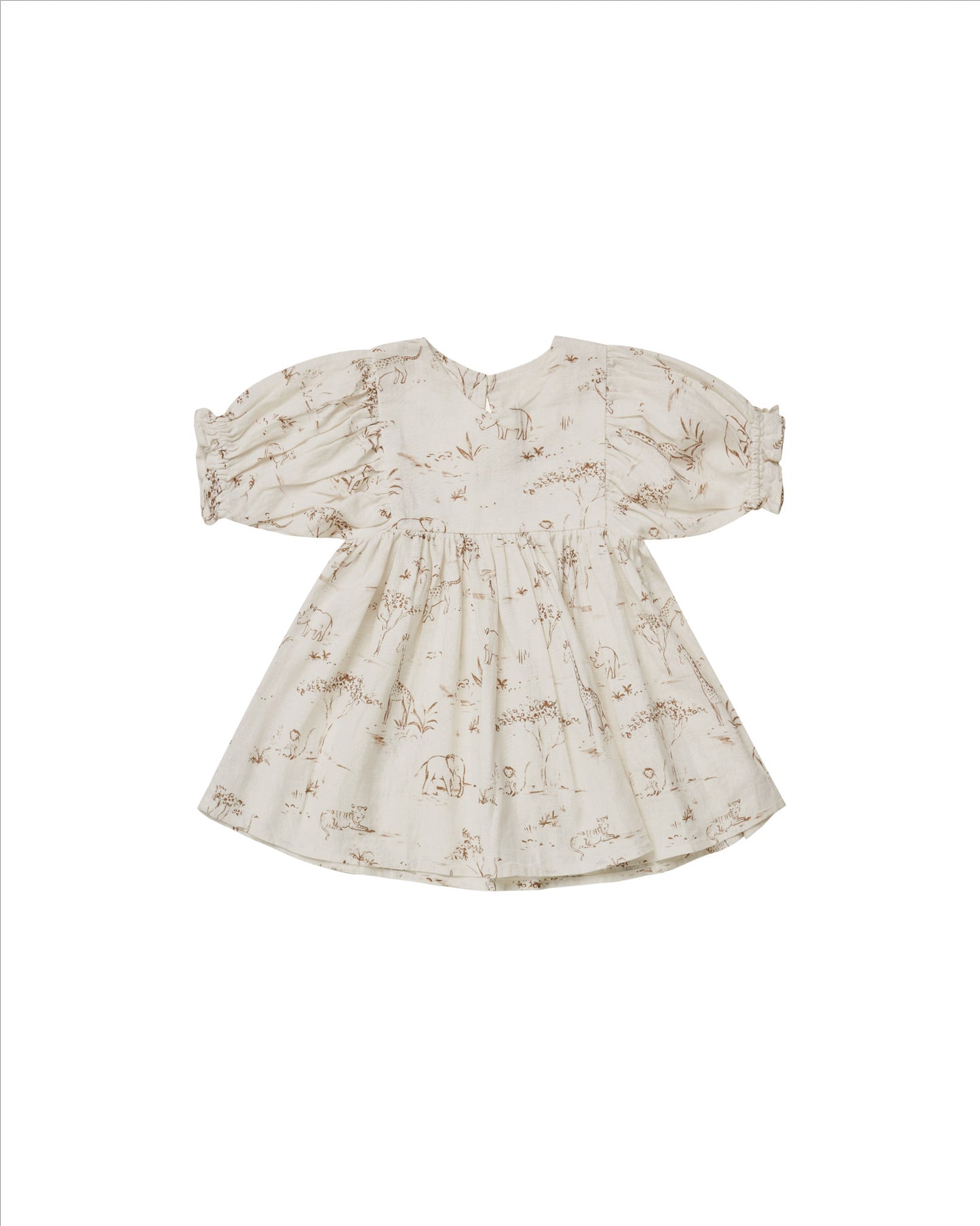 Jolene Short Sleeves Summer Dress Safari Toile Printed Ivory